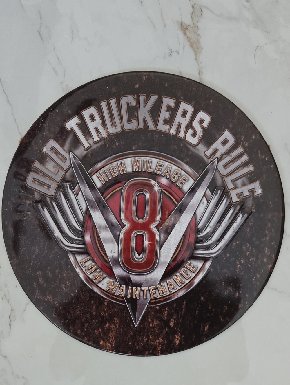 Old Truckers Rule Round Wall Plaque - Brown & Red